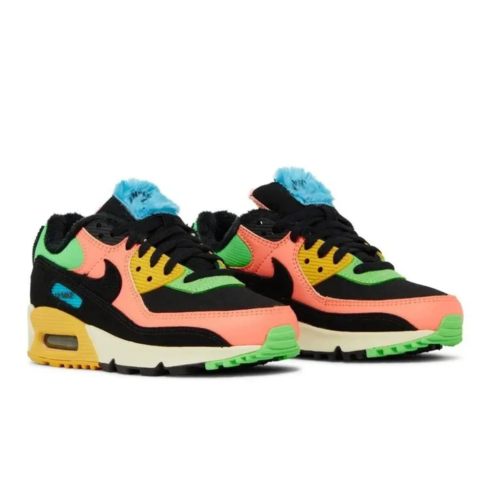 Nike Air Max 90 Fur Atomic Pink Black Multi Color CT1891-600 Womens 7.5